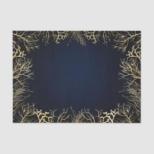 Goud & Donker Marineblauw Elegant Koraal Bruiloft Tissuepapier (Voorkant)