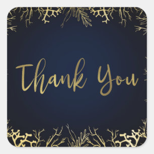 Goud & Donker Marineblauw Elegant Koraal Bruiloft Vierkante Sticker