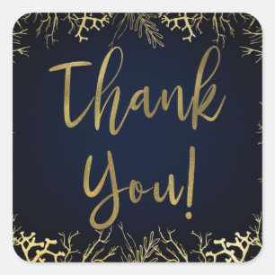 Goud & Donker Navy Blauwe Elegante Koren Wedding Vierkante Sticker