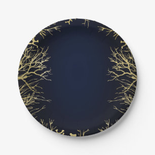 Goud & Donker Navyblauw Elegant Koraal Bruiloft Papieren Bordje