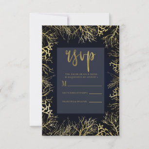 Goud & Donkerblauw Elegant Trouw-RSVP Koraal RSVP Kaartje