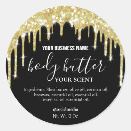 Goud Dripping Glitter op zwarte body Butter labels