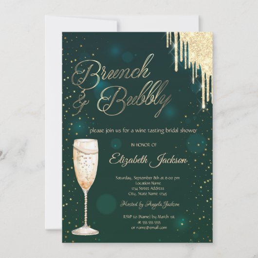 Goud druppels wijn Groen brunch & bubbels Kaart (Voorkant)