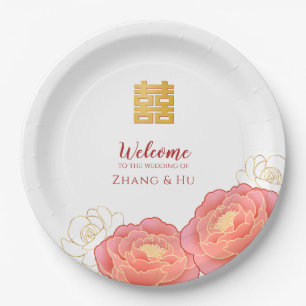 Goud Dubbel Geluk Chinees Huwelijk Papieren Bordje