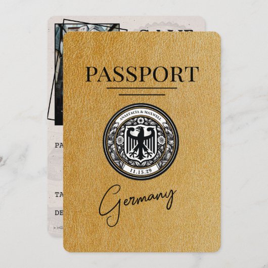Goud Duitsland paspoort Bewaar de datum Save The Date (Voorkant / Achterkant)