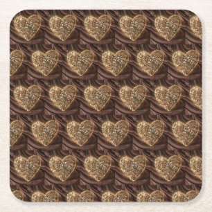 Goud Dusted Heart op chocolade fudge achtergrond Vierkante Kartonnen Onderzetter