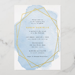 Goud Echte Folie Lijst-Blauwe Waterverf Vleermuis  Folie Uitnodiging