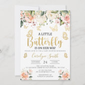 Goud een kleine vlinder is onderweg Baby shower Kaart (Voorkant)