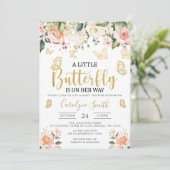 Goud een kleine vlinder is onderweg Baby shower Kaart (Staand voorkant)
