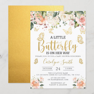 Goud een kleine vlinder is onderweg Baby shower Kaart