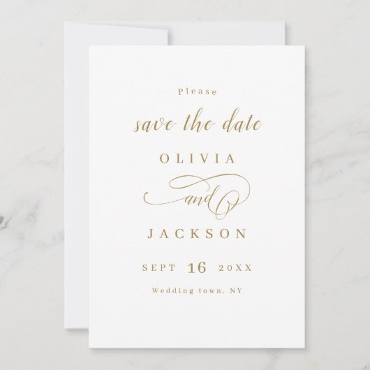 Goud eenvoudig elegant romantisch manuscript spare save the date (Voorkant)