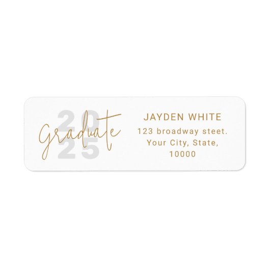 Goud Eenvoudig Modern Script Afstuderen Retouradre Etiket (Voorkant)