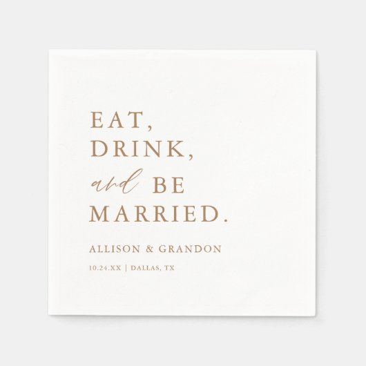 Goud Eet Drink en Wees Getrouwd Trouw Bar Servette Servet (Voorkant)
