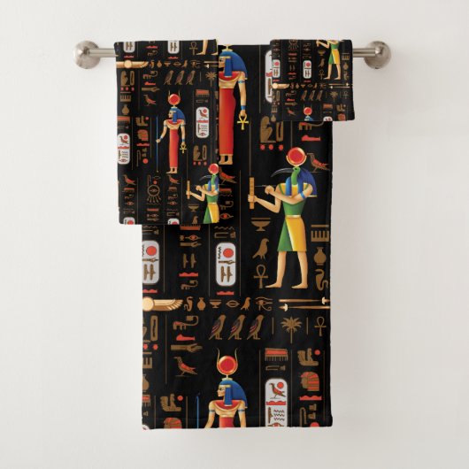 Goud-Egyptische hiërogliefen en godslastering op z Bad Handdoek (Insitu)