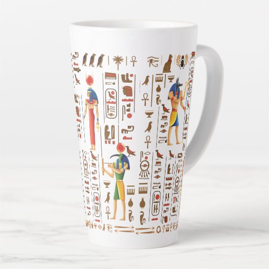 Goud-Egyptische hiërogliefen en godslastering op z Latte Mok (Rechterhoek)