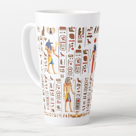 Goud-Egyptische hiërogliefen en godslastering op z Latte Mok (Linkerhoek)