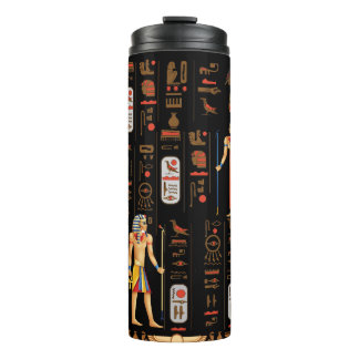 Goud-Egyptische hiërogliefen en godslastering op z Thermosbeker