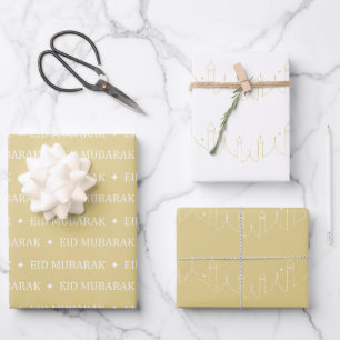Goud Eid Mubarak Masjid Patroon Ontwerp Inpakpapier Vel