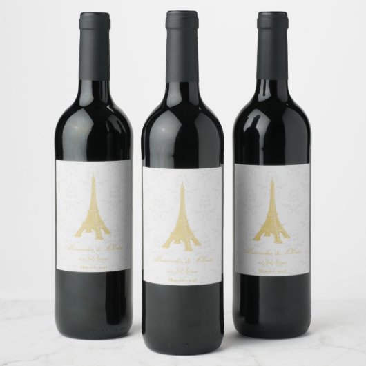 Goud Eiffel Tower Damask Weddenschap Wine Label Wijn Etiket (Flessen)
