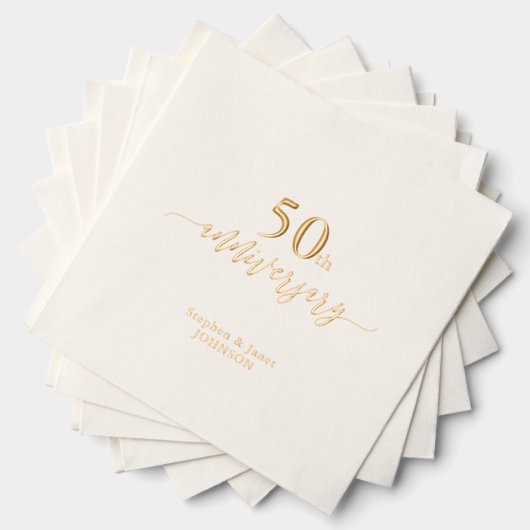 Goud | Elegant 50ste bruiloft Jubileum Folie Servetten (Insitu (Gestapeld))
