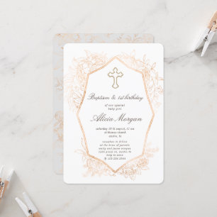 Goud Elegant Bloemen Doop Eerste Verjaardag Kaart