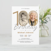 Goud Elegant Eenvoudige Foto 100e Verjaardagsfeest Kaart (Staand voorkant)