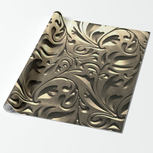 Goud elegant gegraveerd metaal ziet er abstract ui cadeaupapier (Uitgerold)