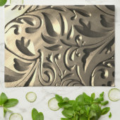 Goud elegant gegraveerd metaal ziet er abstract ui theedoek (Gevouwen)