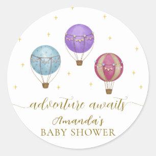 Goud Elegant  Hete Luchtballon Baby shower Ronde Sticker