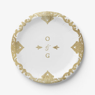 Goud elegant  huwelijksmonogram papieren bordje
