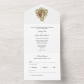 Goud Elegant Katholiek Bloemen Bruiloft All In One Uitnodiging (Binnen)