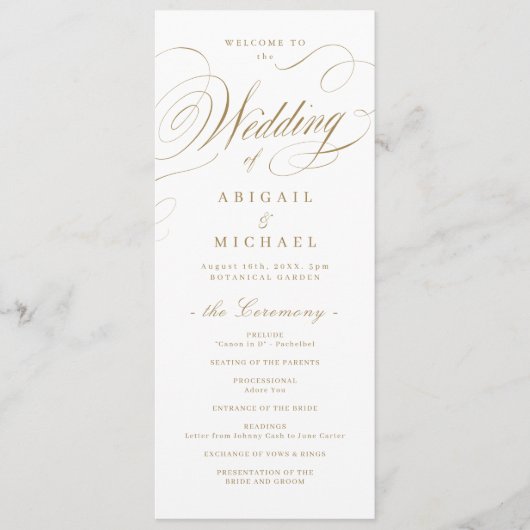 Goud elegant klassiek kalligrafie oud huwelijk programma (Voorkant)