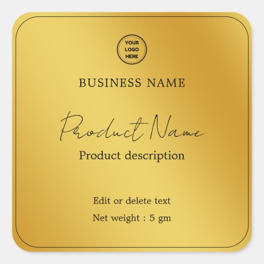 Goud Elegant modern Minimalis Square Product Label (Voorkant)