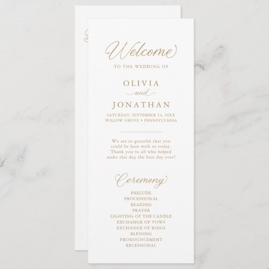 Goud Elegant Modern Script Kalligrafie Programma (Voorkant / Achterkant)