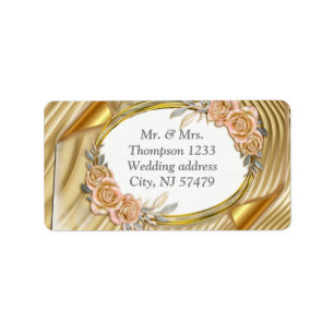 Goud Elegant Ripple Effect & Rozen Bladeren en Vog Etiket