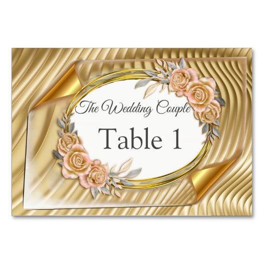 Goud Elegant Ripple Effect & Rozen Bladeren en Vog Kaart (Voorkant)
