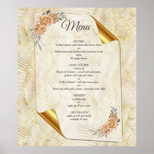 Goud Elegant Ripple Effect & Rozen Bladeren en Vog Poster (Voorkant)