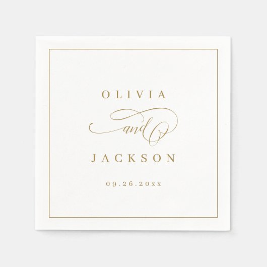 Goud, elegant romantisch script bruiloft servet (Voorkant)