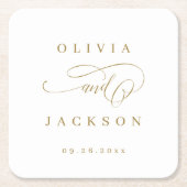 Goud, elegant romantisch script bruiloft vierkante kartonnen onderzetter (Voorkant)