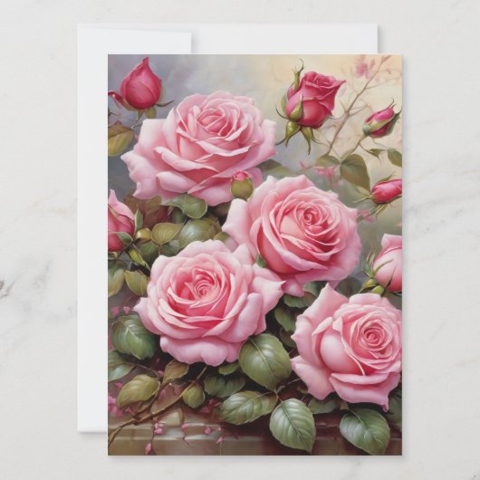 Goud Elegant Roze Rozen Bruiloft Uitnodigingen (Achterkant)