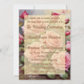 Goud Elegant Roze Rozen Bruiloft Uitnodigingen (Voorkant)