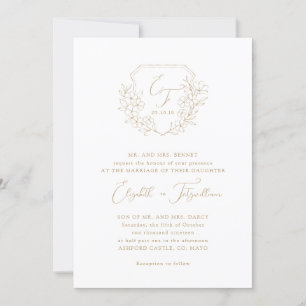 Goud Elegant Script Cherry Blossom Monogram Crest Kaart