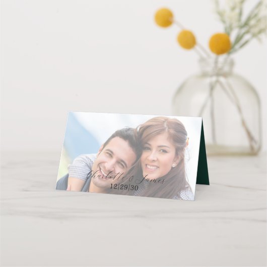 Goud Elegant Script en foto | Groene bruiloft (Achterkant)