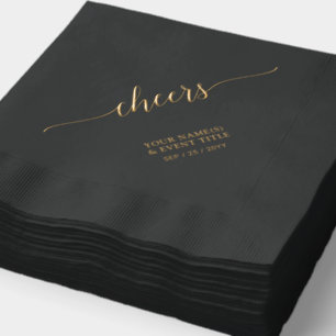 Goud   Elegante stijlvolle lettertypografie Cheers Folie Servetten