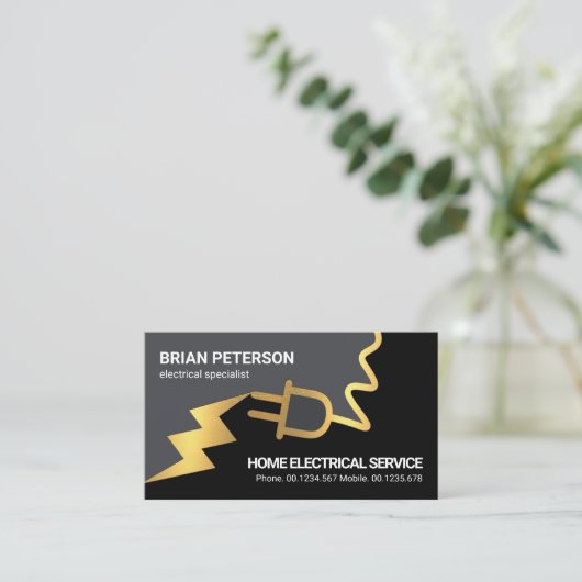 Goud elektrisch netsnoer visitekaartje (Staand voorkant)