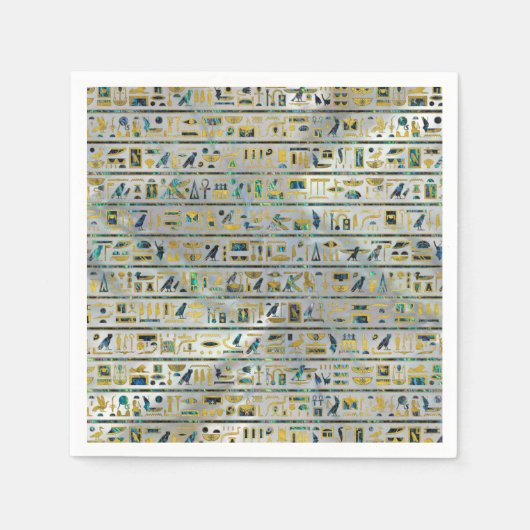 Goud en Abalone Egyptische hiërogliefen op parel Servetten (Voorkant)