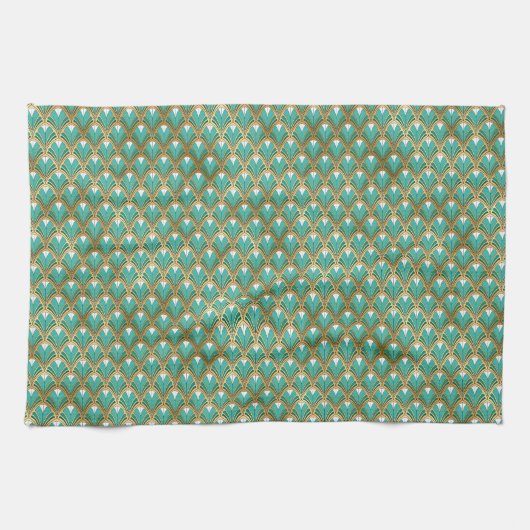 Goud en Aqua Art Deco Geometric Theedoek (Horizontaal)