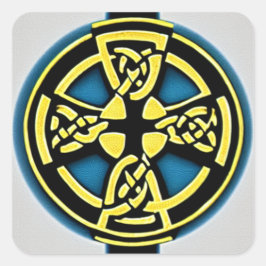 Goud en Aqua Circle Cross-Sticker Vierkante Sticker