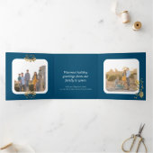 Goud en blauw 4 Kerstmis Drieluik Kaart (Binnen)