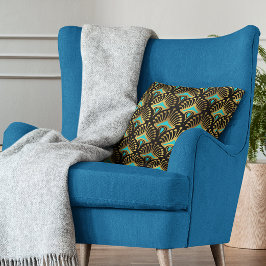 Goud en blauw Art Deco naadloos patroon Kussen